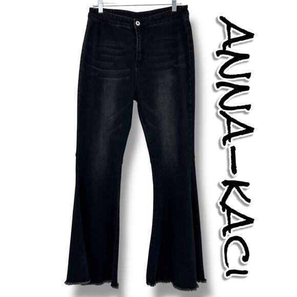 Anna kaci Denim - Anna-Kaci Flare Leg Bell Bottom Jeans Black High Rise Waist Womens Size XXL
